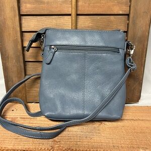Great American Leatherworks 100% Leather Blue Grey Crossbody